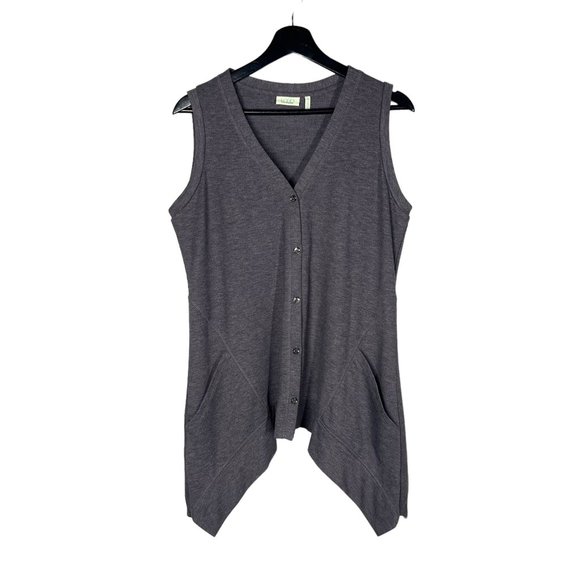 logo Tops - LOGO Lounge Purple Grey Sharkbite Button Up Sleeveless Top Medium